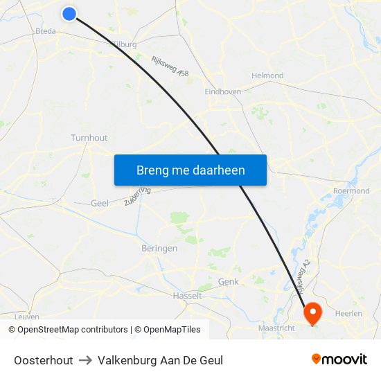 Oosterhout to Valkenburg Aan De Geul map