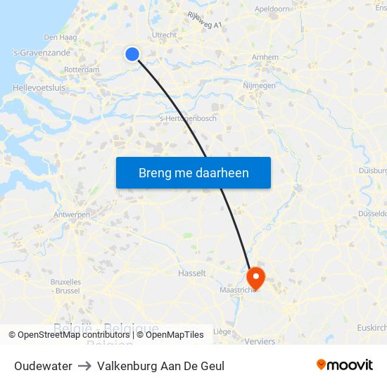 Oudewater to Valkenburg Aan De Geul map