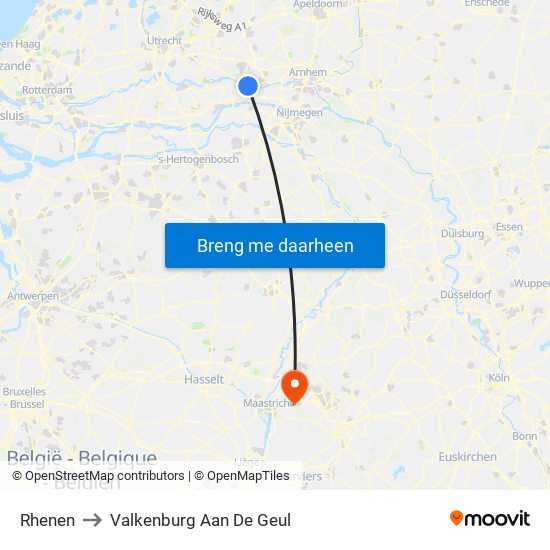 Rhenen to Valkenburg Aan De Geul map