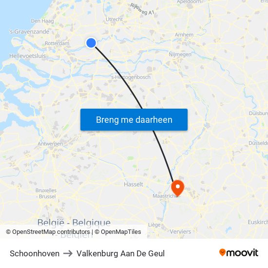 Schoonhoven to Valkenburg Aan De Geul map
