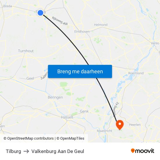 Tilburg to Valkenburg Aan De Geul map