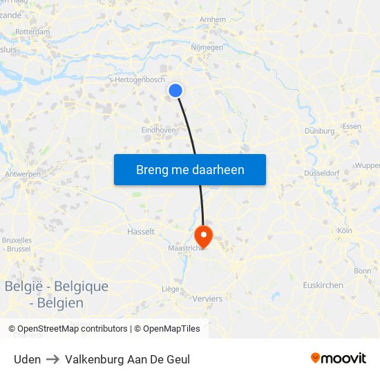 Uden to Valkenburg Aan De Geul map