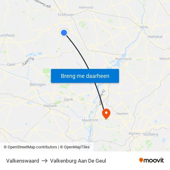Valkenswaard to Valkenburg Aan De Geul map