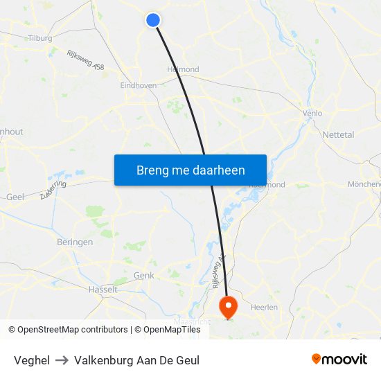Veghel to Valkenburg Aan De Geul map