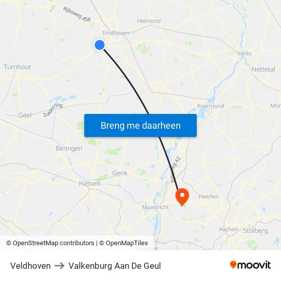 Veldhoven to Valkenburg Aan De Geul map