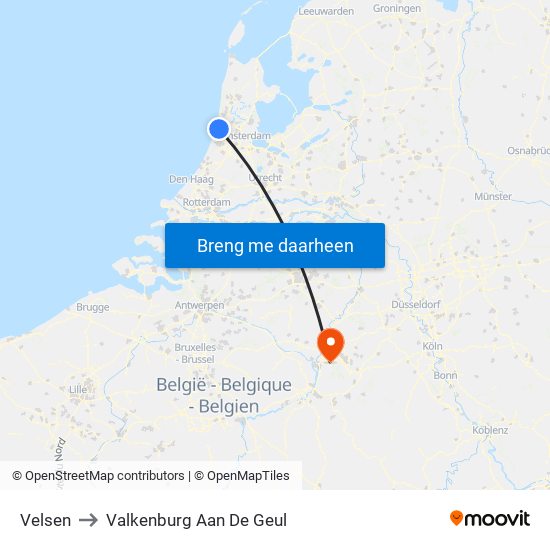 Velsen to Valkenburg Aan De Geul map