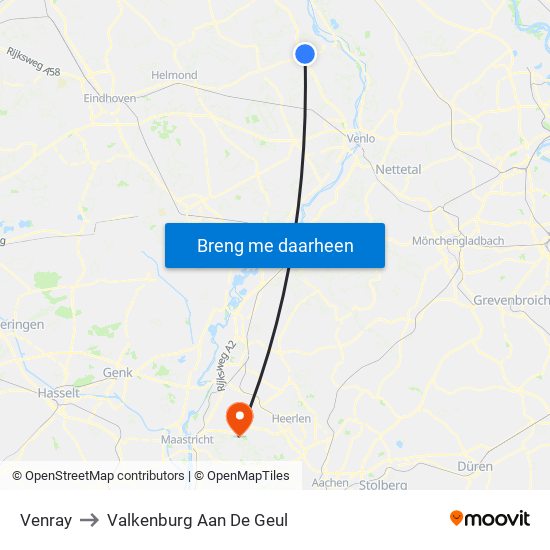 Venray to Valkenburg Aan De Geul map