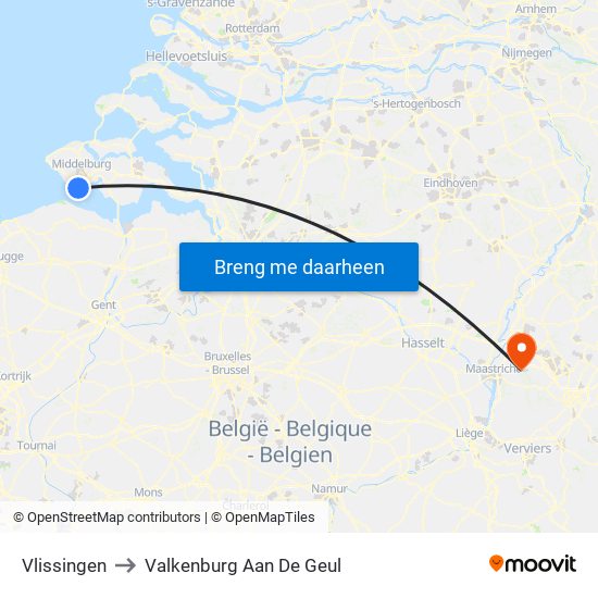 Vlissingen to Valkenburg Aan De Geul map