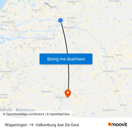 Wageningen to Valkenburg Aan De Geul map
