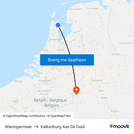 Wieringermeer to Valkenburg Aan De Geul map