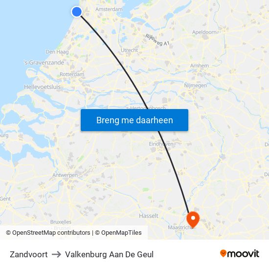 Zandvoort to Valkenburg Aan De Geul map