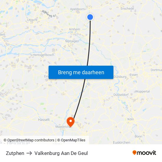 Zutphen to Valkenburg Aan De Geul map