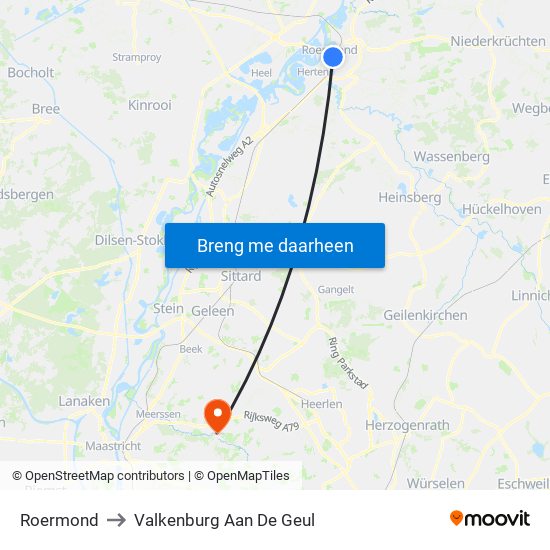 Roermond to Valkenburg Aan De Geul map