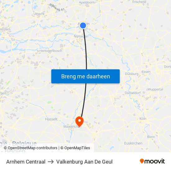 Arnhem Centraal to Valkenburg Aan De Geul map