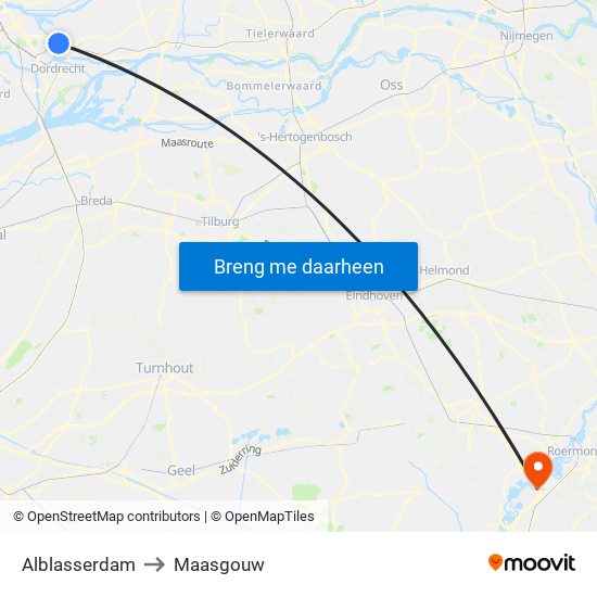 Alblasserdam to Maasgouw map