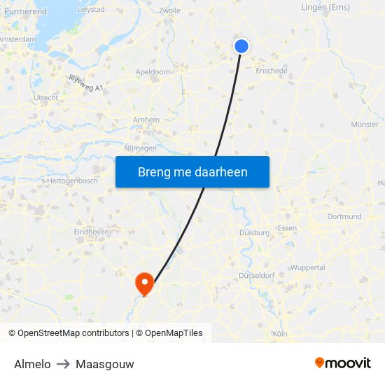 Almelo to Maasgouw map