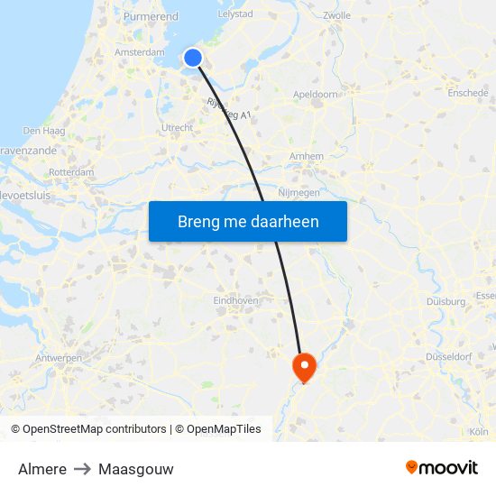 Almere to Maasgouw map
