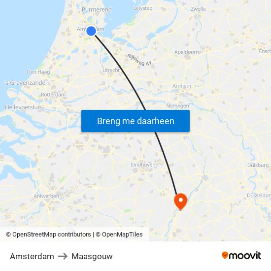 Amsterdam to Maasgouw map