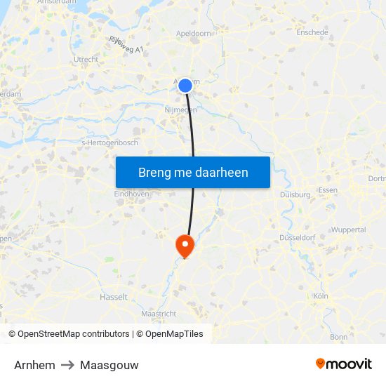 Arnhem to Maasgouw map
