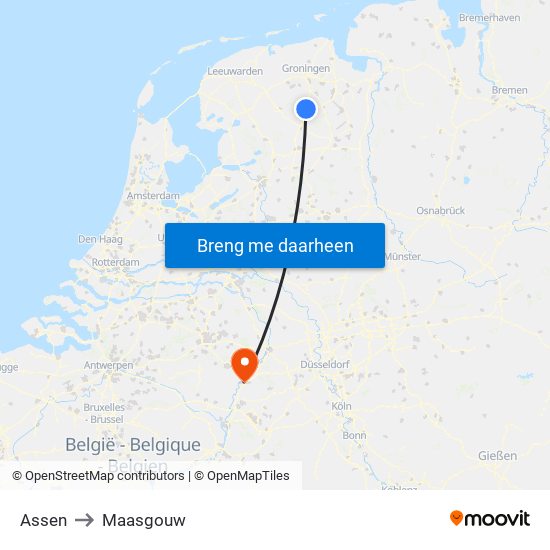 Assen to Maasgouw map