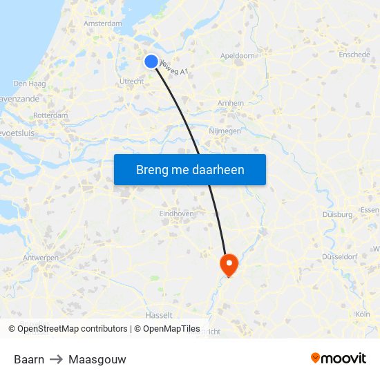 Baarn to Maasgouw map