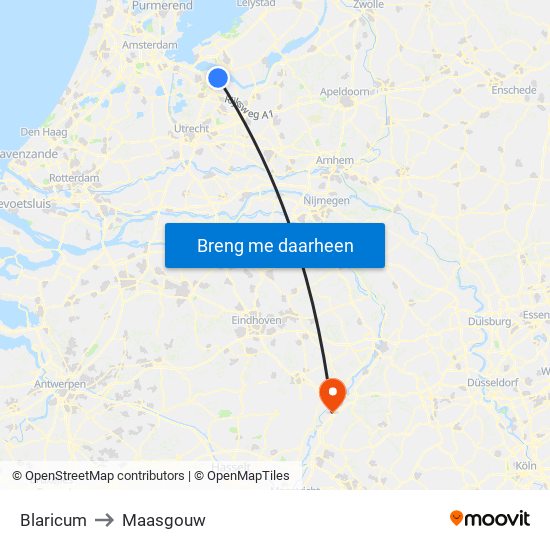 Blaricum to Maasgouw map