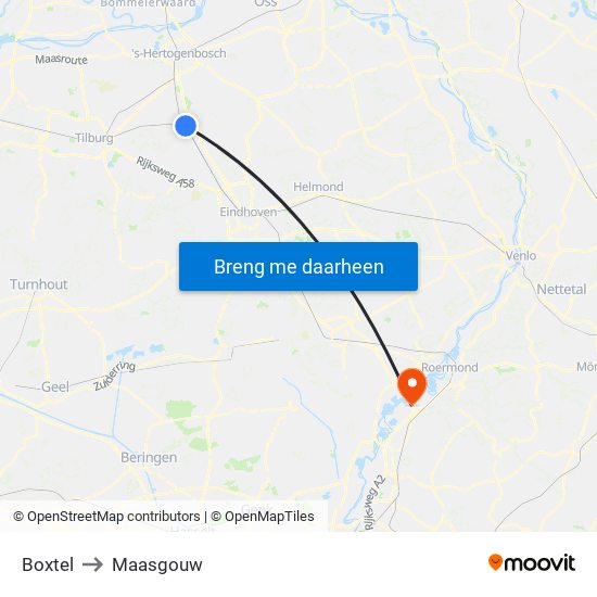 Boxtel to Maasgouw map