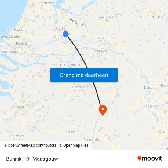 Bunnik to Maasgouw map