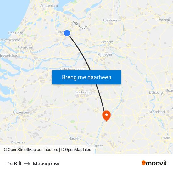 De Bilt to Maasgouw map