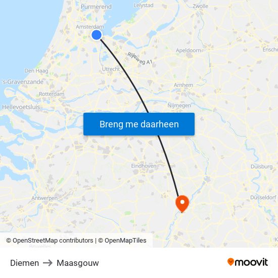 Diemen to Maasgouw map