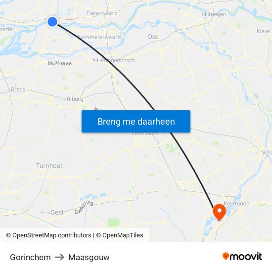 Gorinchem to Maasgouw map