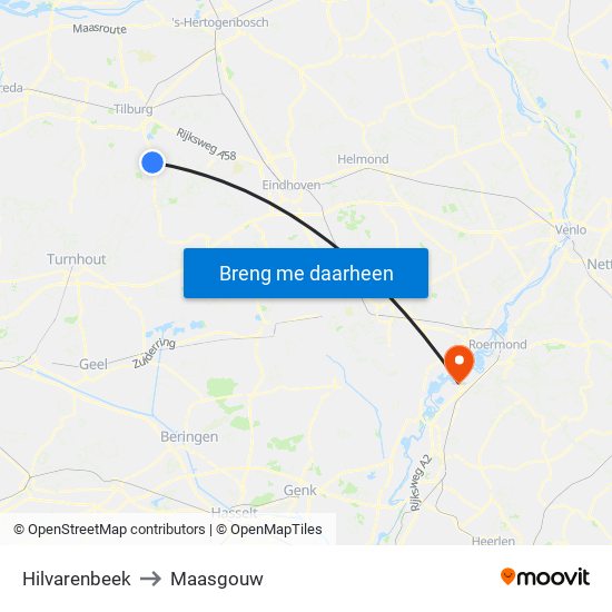 Hilvarenbeek to Maasgouw map
