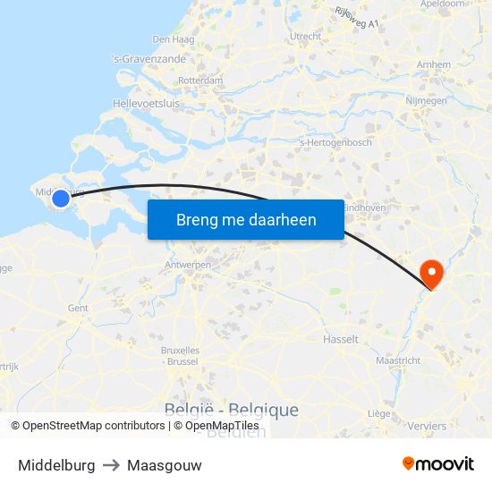 Middelburg to Maasgouw map