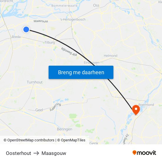 Oosterhout to Maasgouw map