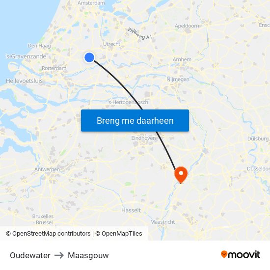 Oudewater to Maasgouw map