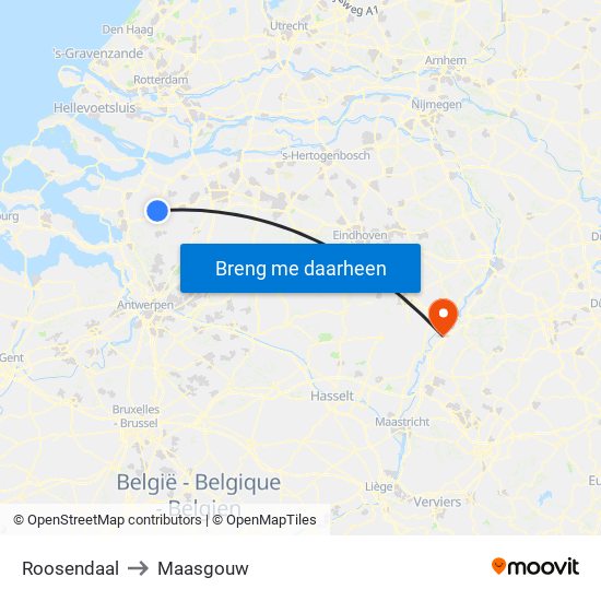 Roosendaal to Maasgouw map