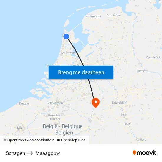 Schagen to Maasgouw map
