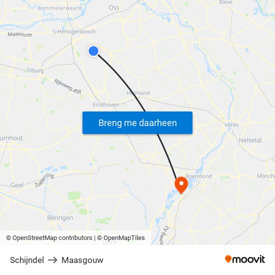 Schijndel to Maasgouw map