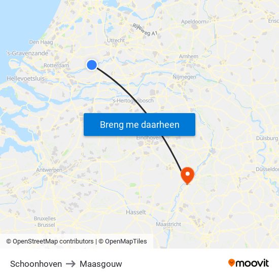 Schoonhoven to Maasgouw map