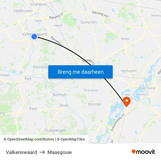 Valkenswaard to Maasgouw map