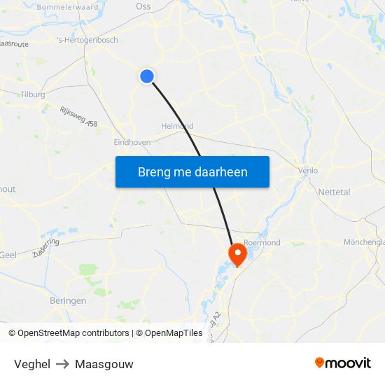 Veghel to Maasgouw map