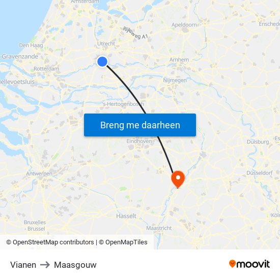 Vianen to Maasgouw map