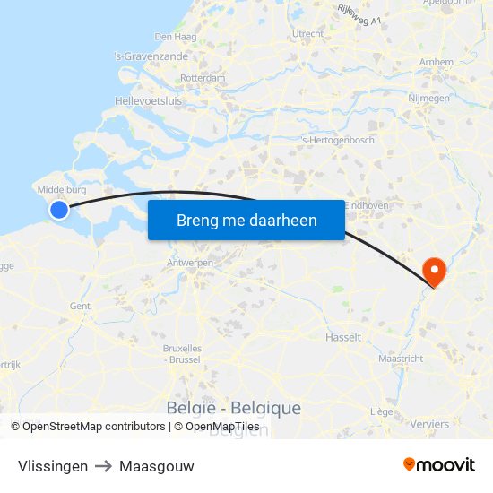 Vlissingen to Maasgouw map