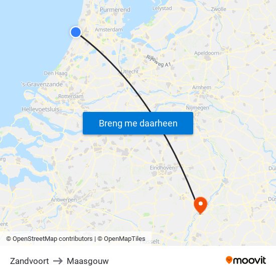 Zandvoort to Maasgouw map