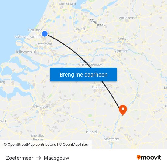 Zoetermeer to Maasgouw map