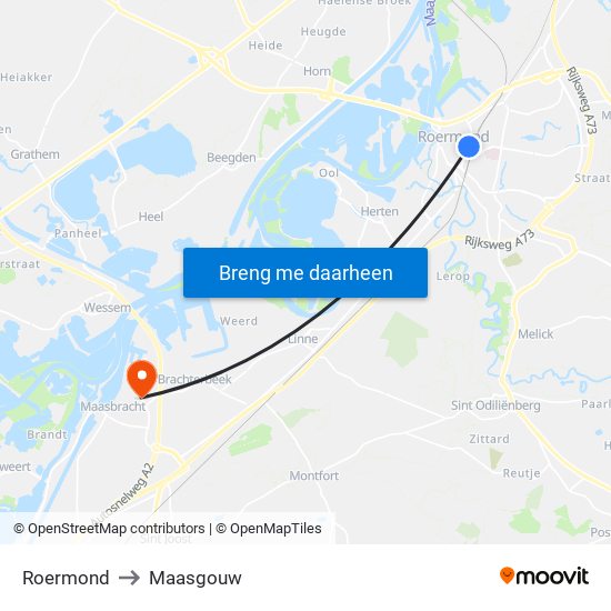 Roermond to Maasgouw map