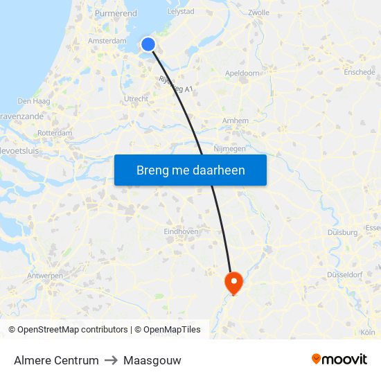 Almere Centrum to Maasgouw map