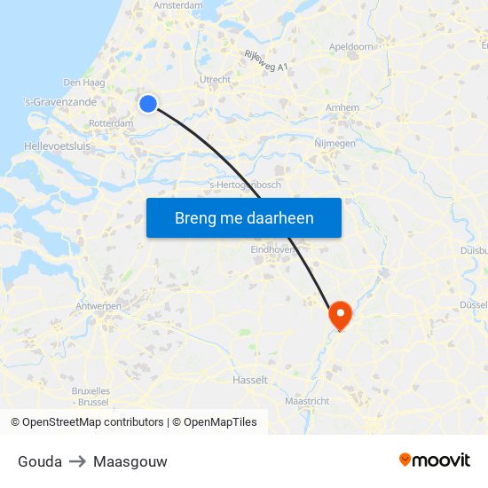 Gouda to Maasgouw map