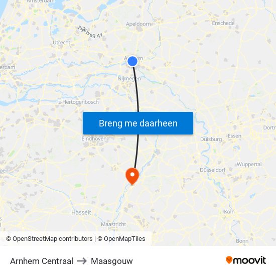 Arnhem Centraal to Maasgouw map