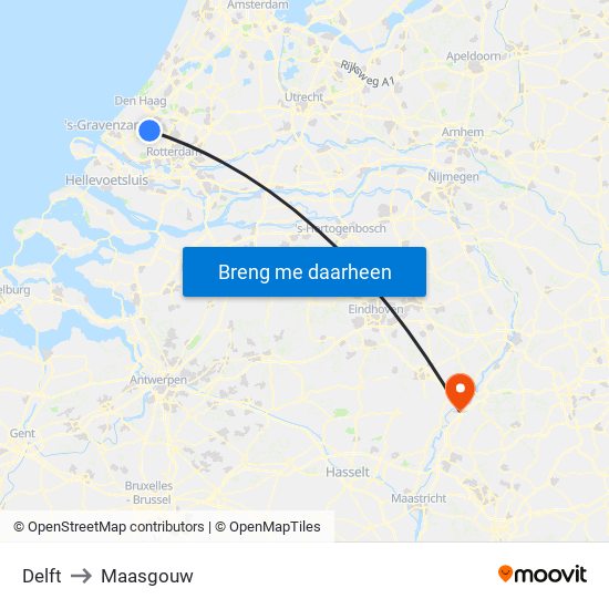 Delft to Maasgouw map